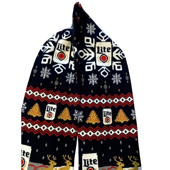 Miller Light Beer Scarf Winter Blue Red Knit Christmas Reindeer Holiday Sherpa - Picture 2 of 9